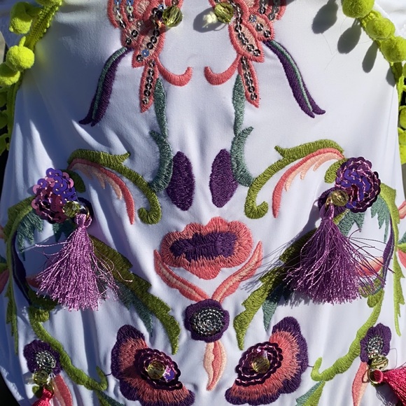 ASOS One Piece Embroidered Tassel Swim Suit Size 4 NWT - Picture 3 of 10